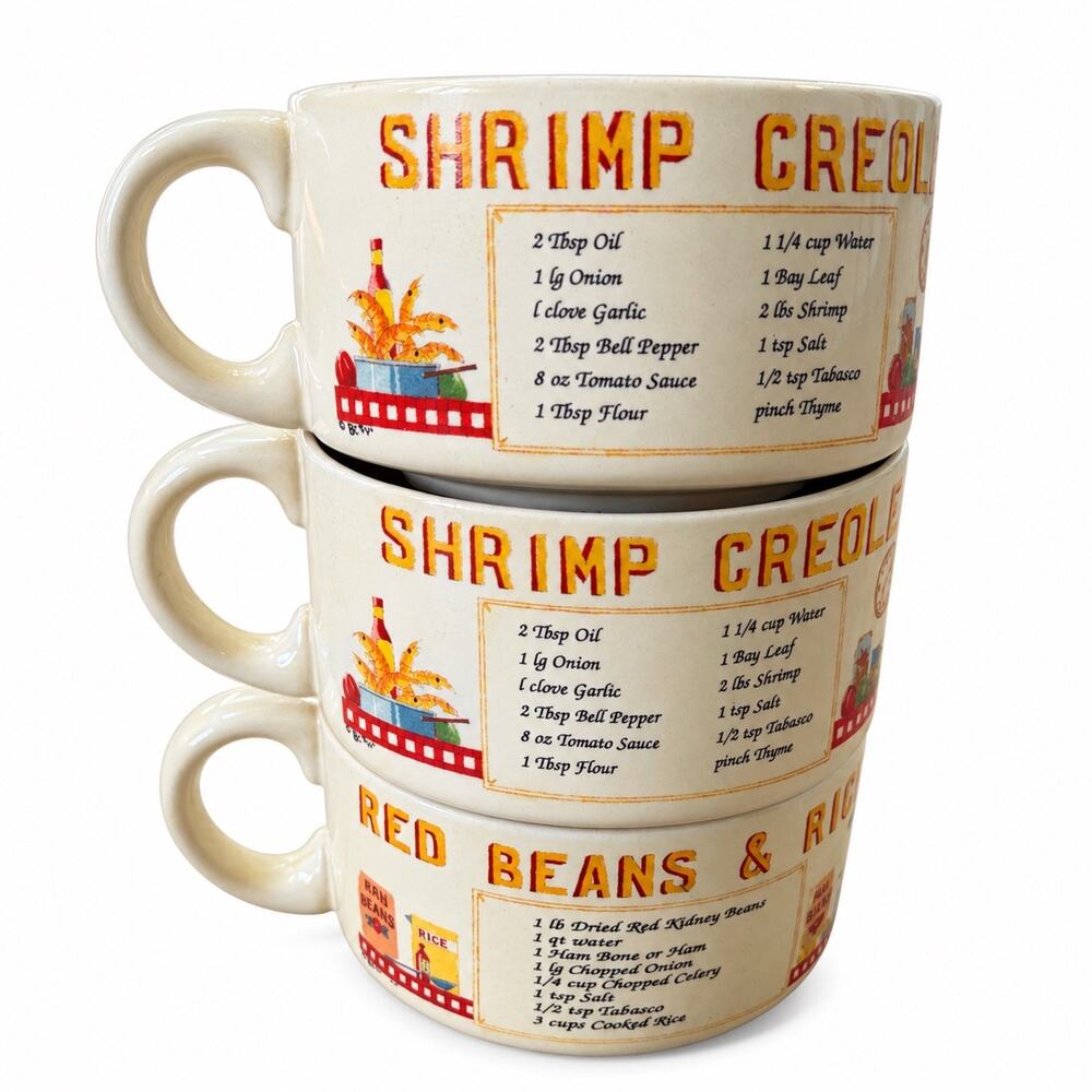 1990 Seafood Gumbo Recipe Ceramic Soup Bowl – Shrimp Creole & Red Beans Rice